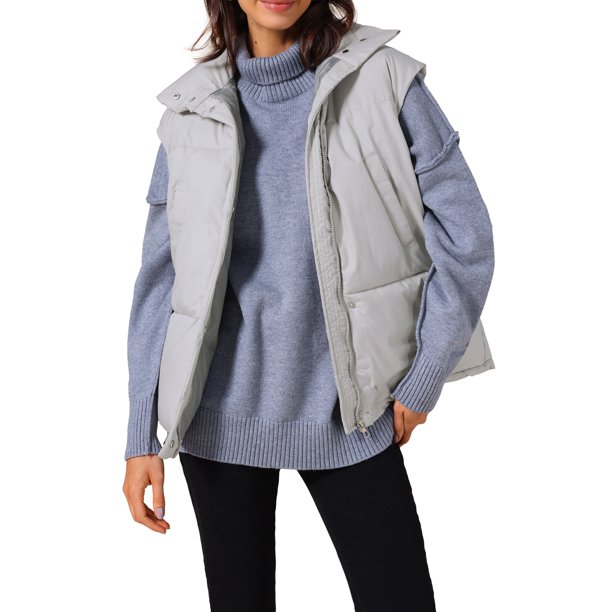 Chaleco Acolchado de Mujer INSPIRE CHIC Cuello Alto Sin Mangas Ligero de Invierno Chaqueta Acolchada Caliente XL Gris