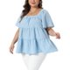 thumbnail image 4 of Agnes Orinda Blusas de Mujer Talla Grande para Escuela Colegio Pascua Tops Texturizados Cuello Cuadrado Manga Corta Flowy Swing Peplum Verano Casual Babydoll 3X Azul Claro, 4 of 6