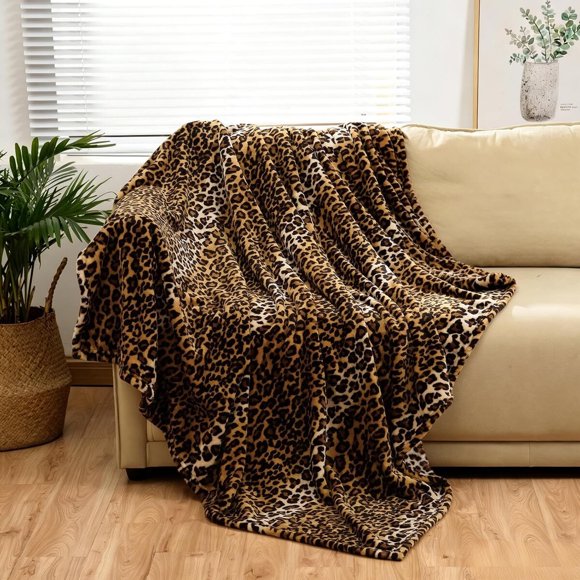 Bnuitland Leopard Print Fleece Flannel Throw 50 x 40 pulgadas, 300 GSM