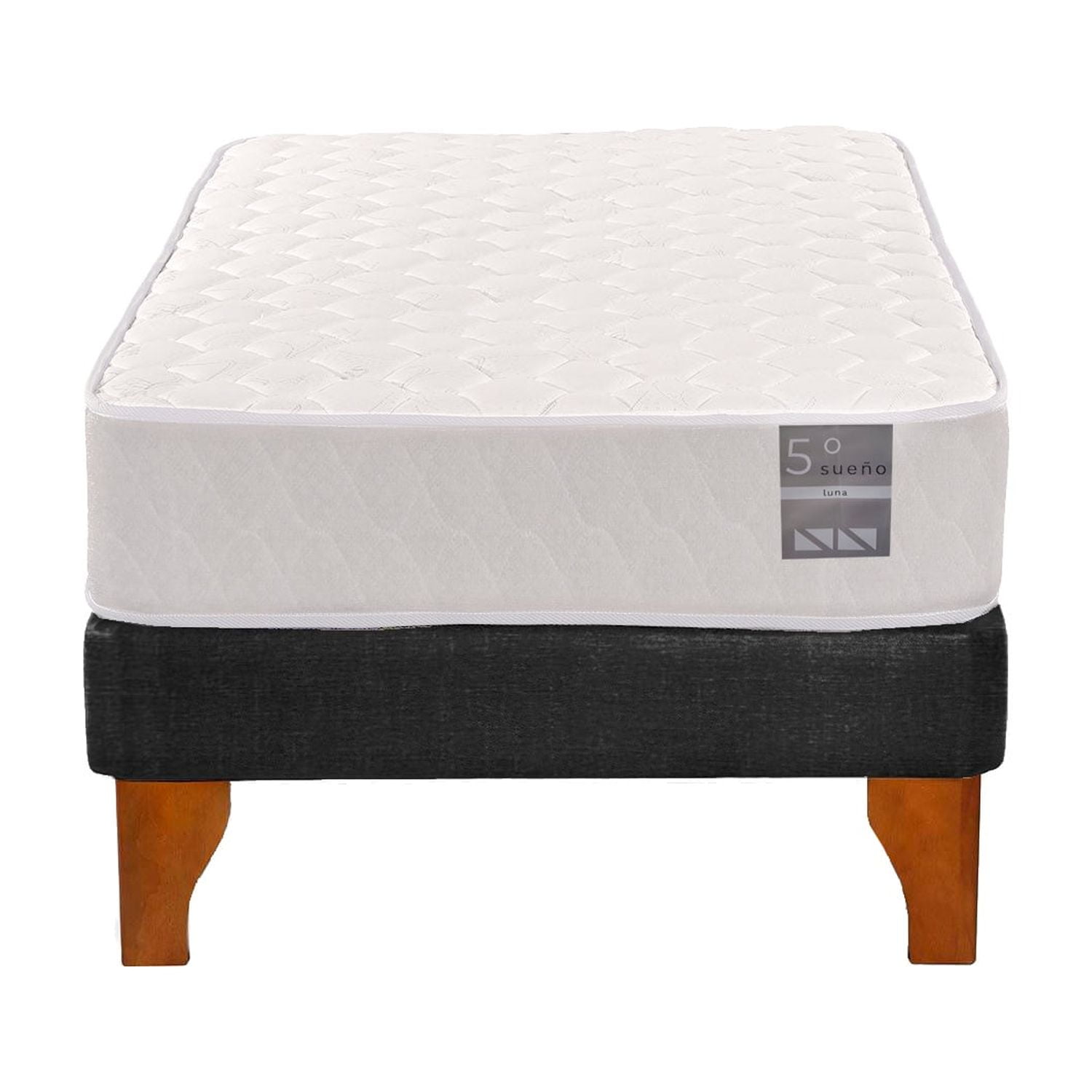 5º Sueño - Cama Europea 1 Plaza Luna 90x190 Cm Base Colchón Madera Negro