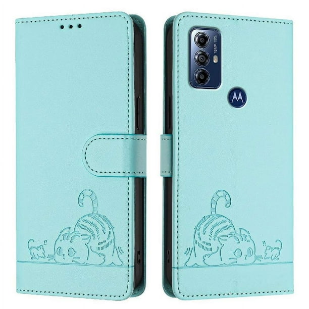 Funda tipo cartera FOXDOCK para Motorola MOTO G Pure con soporte, ranuras, RFID, diseño de gato