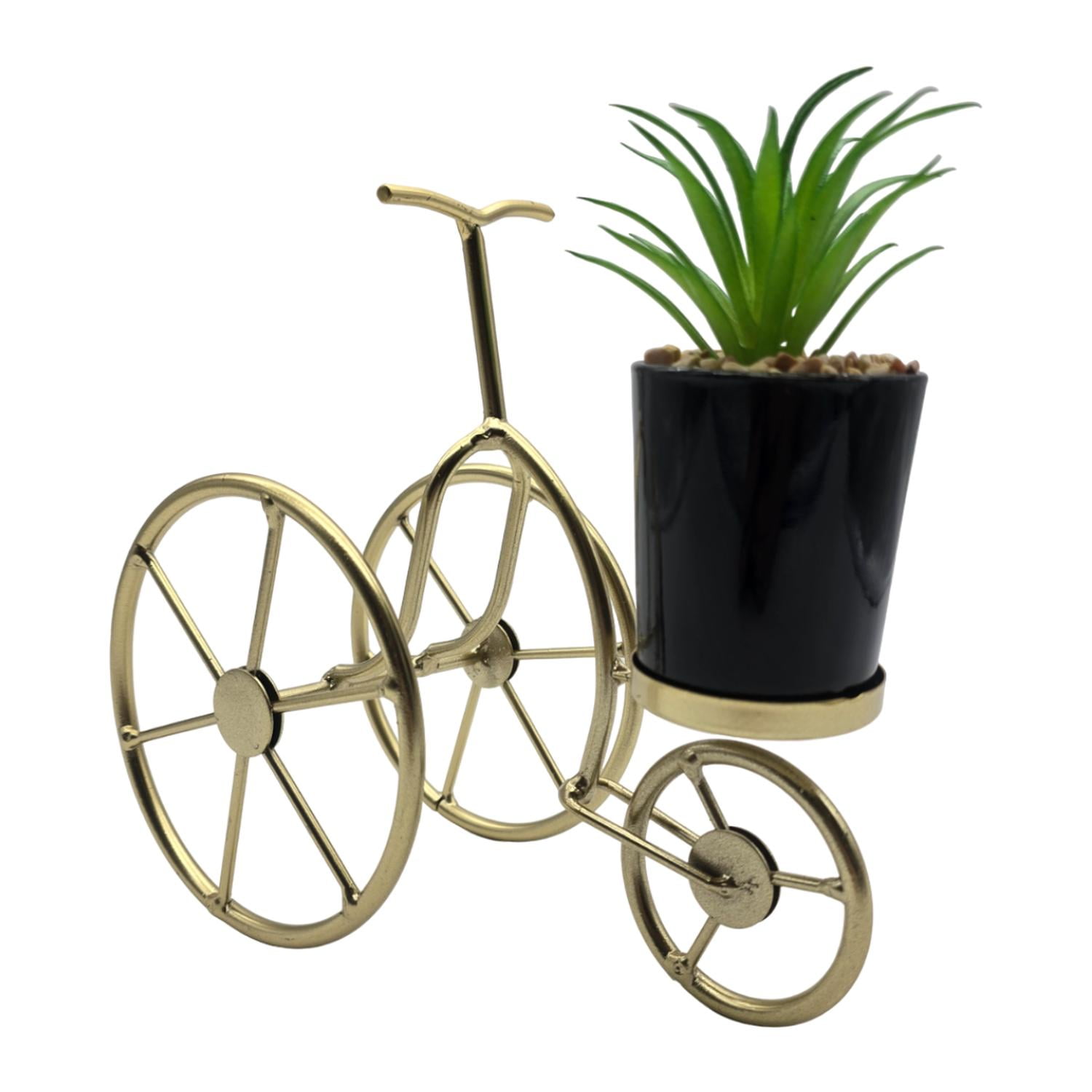 Fliperex - Figura Decorativa Bicicleta Metal Adorno Dorado Mini Planta Dorado