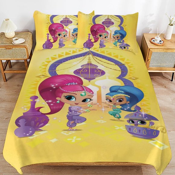 Shimmer And Shine Cartoon Bedding Sets Ultra Soft Skin-Friendly Duvet Cover 3 Piece, Cute Comforter Cover Bed Set for Boys Girls Kids