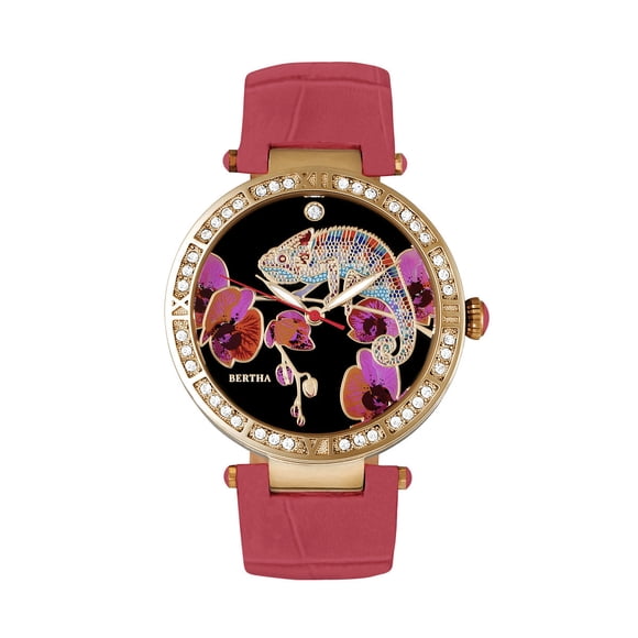 Reloj Bertha Camilla - Brazalete de piel en madreperla, color coral