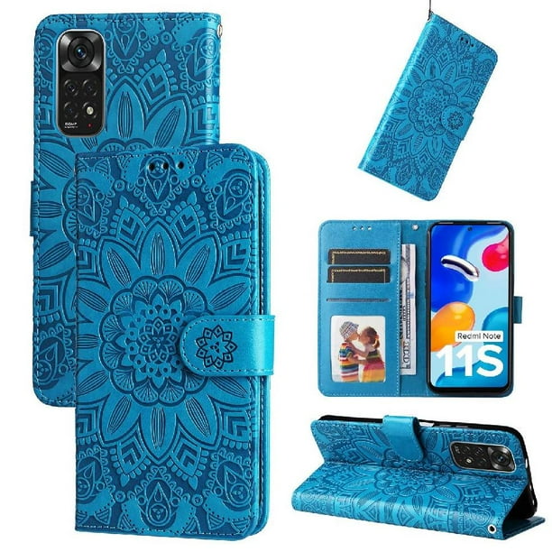 Funda tipo cartera FOXDOCK para Xiaomi Redmi Note 11 4G , diseño girasol en relieve, cuero PU, cierre magnético, soporte y tarjetero