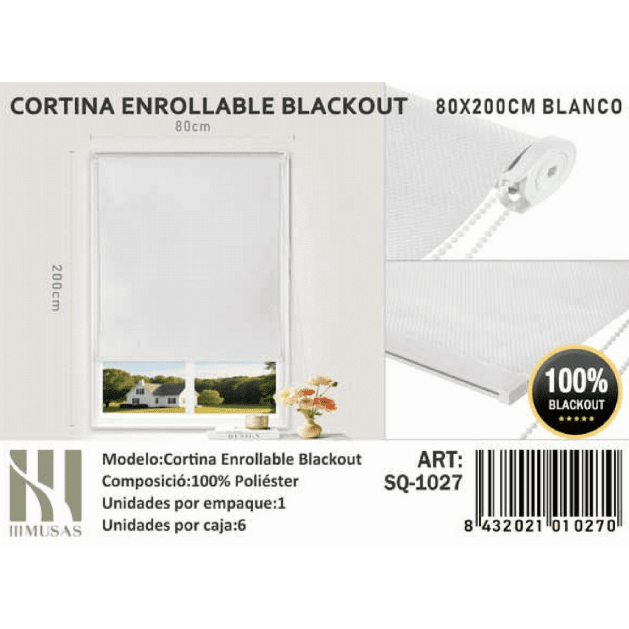 Todostore - Cortina Roller Blackout 80x200cm Blanco 1027
