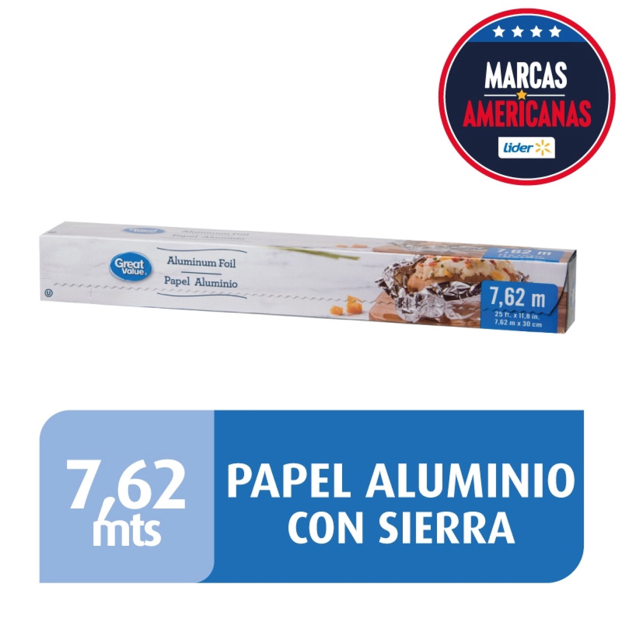 Papel Aluminio 7,62 Metros Corte Sierra 1 Un Great Value