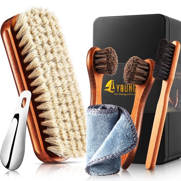 Kit de Cepillos para Zapatos YoungJoy 6 Piezas Cuidado de Cuero con Cerdas de Pelo de Caballo