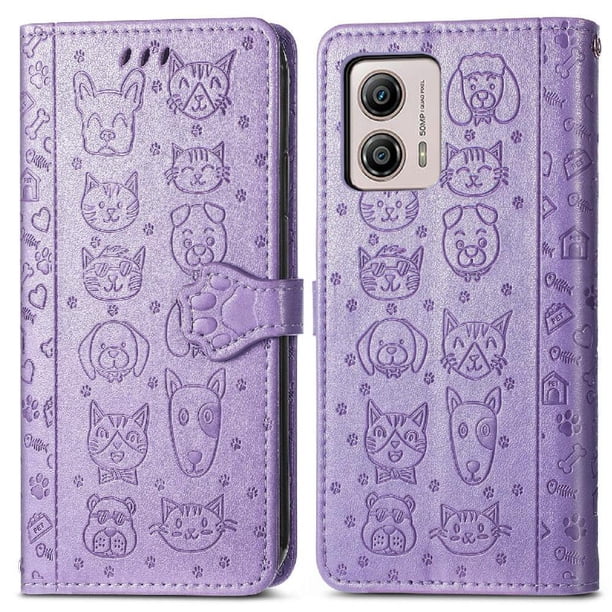 Funda Cartera FOXDOCK para MOTO G53 5G , Flip PU con Relieve de Gatos y Perros, Tarjetero y Soporte