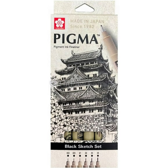 Set 6 Tiralíneas Sakura Pigma Micron Negro Puntas 0.03-0.8mm