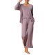 thumbnail image 1 of INSPIRE CHIC Conjunto de Pijama de 3 Piezas para Mujer, Cárdigan de Manga Larga de Rayón Suave, Camiseta y Pantalones para Dormir para Primavera, Otoño, Invierno M Púrpura, 1 of 6