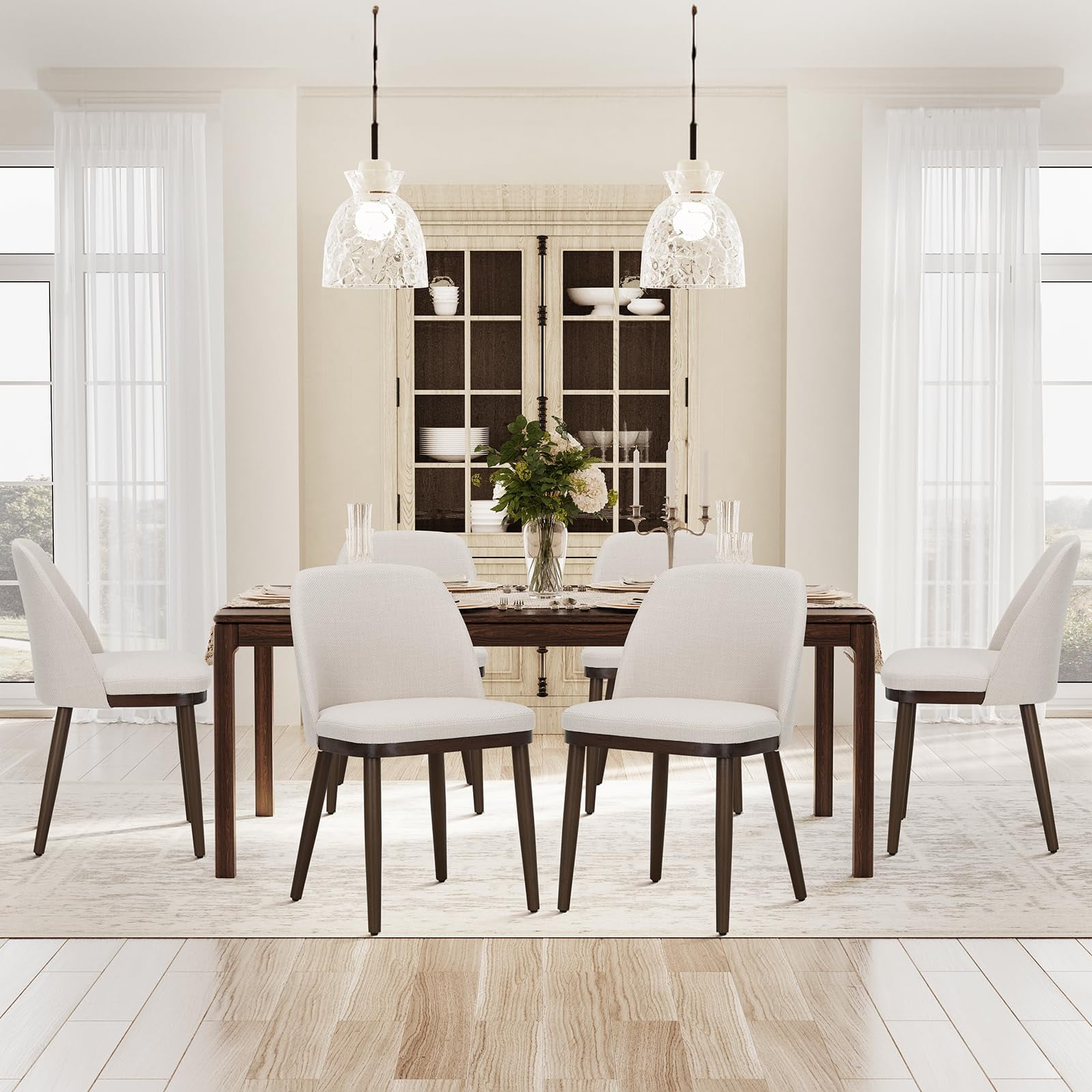 Sillas De Comedor Colamy, 6 Unidades, Tapizadas En Tela, Color Beige