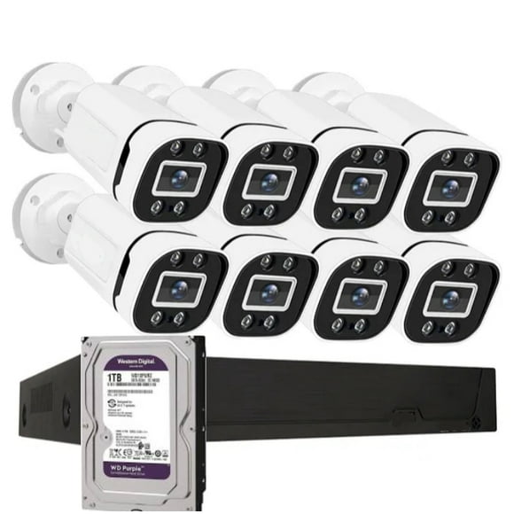 Kit Cctv Pro 8 Cámaras FHD Colorvu 2mp Micrófono + Disco 1 Terabyte Audio