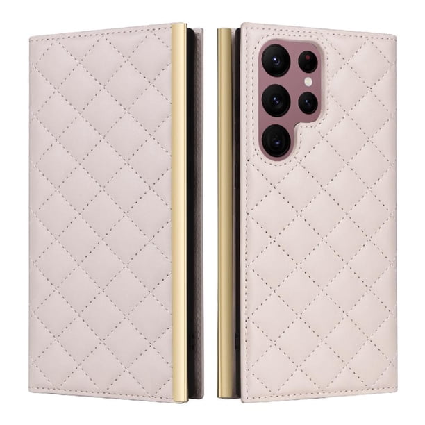 Funda Tipo Cartera Acolchada con Correa para Samsung Galaxy S22 Ultra 5GBlanco