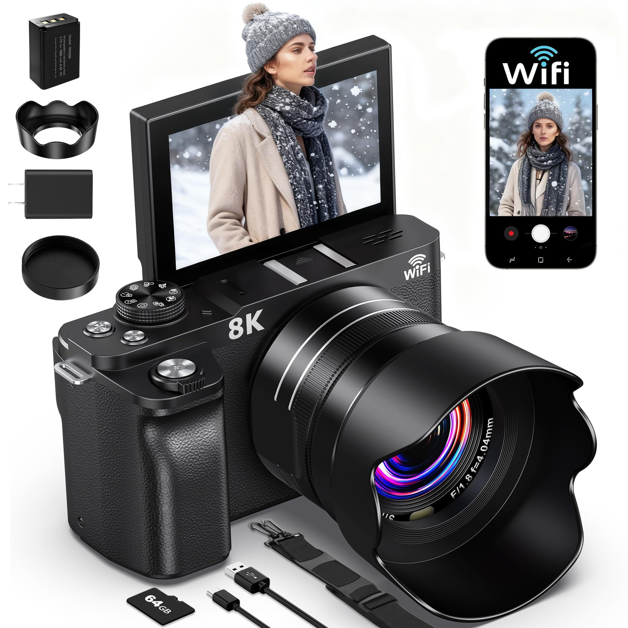 Cámara Digital Sinexe 8k 88mp Wifi Para Vlogging Con Zoom Digital 18x Uhd