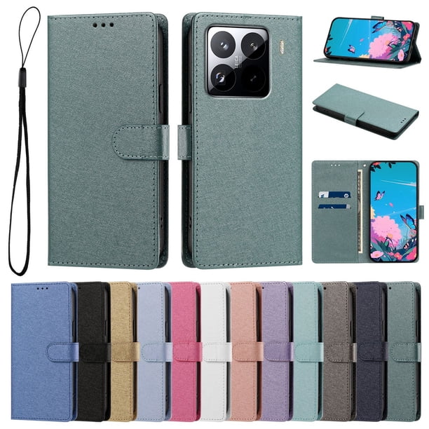 Funda Cartera de PU para Xiaomi 15 Pro con Tarjetas, Verde Oscuro