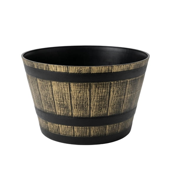 Macetero Plastico Diseño Efecto Barril De Madera Maceta M