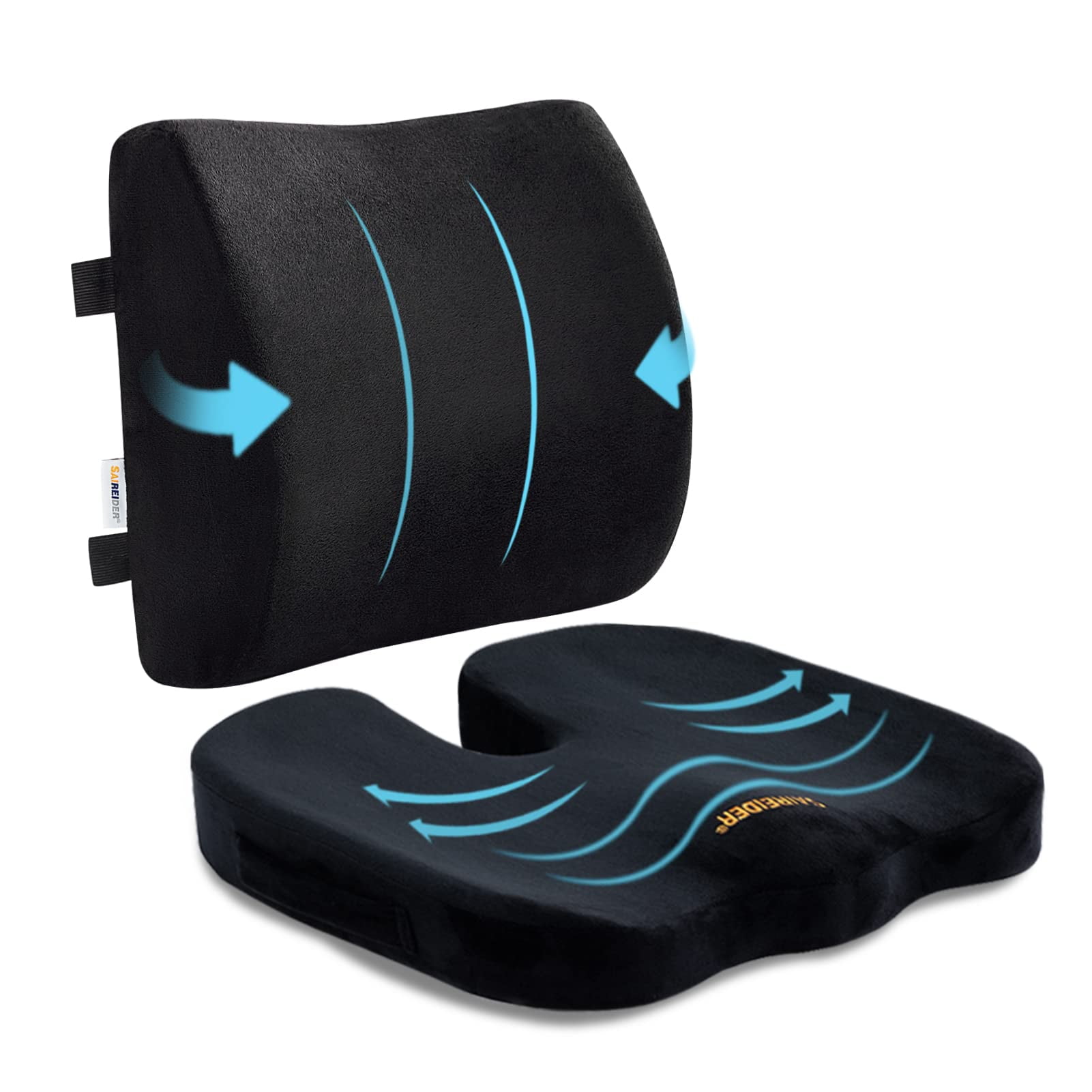 Saireider - Cojín De Asiento Y Almohada De Apoyo Lumbar Black