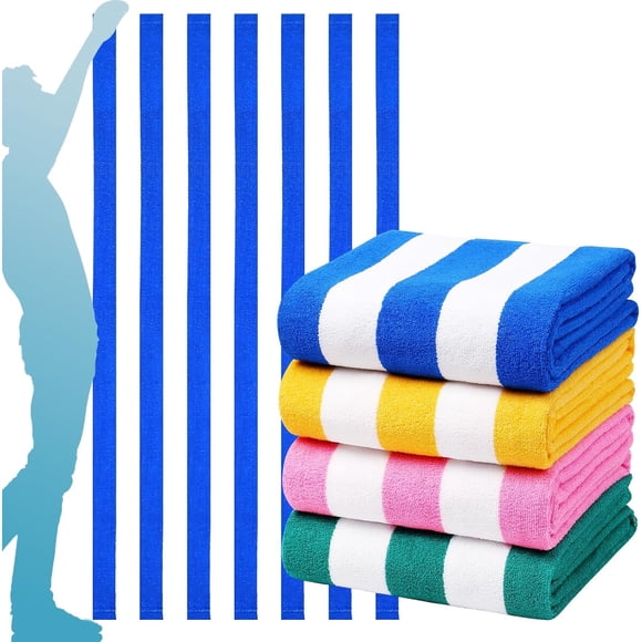 4 Packs Oversized Stripe Bath Towels Beach Towel Lightweight