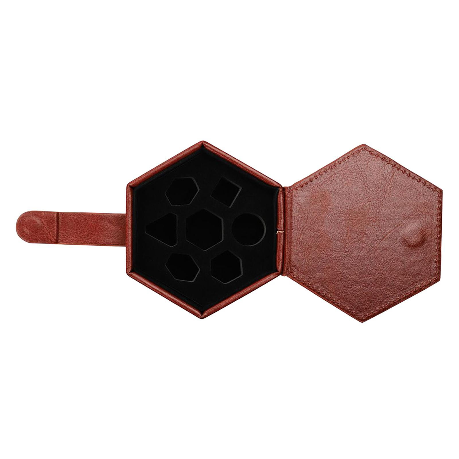 Magideal - Estuche De Almacenamiento De Dados, Fácil De Llevar, Caja De Dados Hexagonal Multifuncional, Caja De Soporte Para Dados Para Viaje, Juego De Dados Par Marrón Oscuro