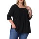 thumbnail image 1 of Agnes Orinda Blusas de Talla Grande para Mujer de Manga Larga con Cuello Cuadrado, Sueltas y Plisadas, Túnicas de Ajuste Holgado 2X Negro, 1 of 6