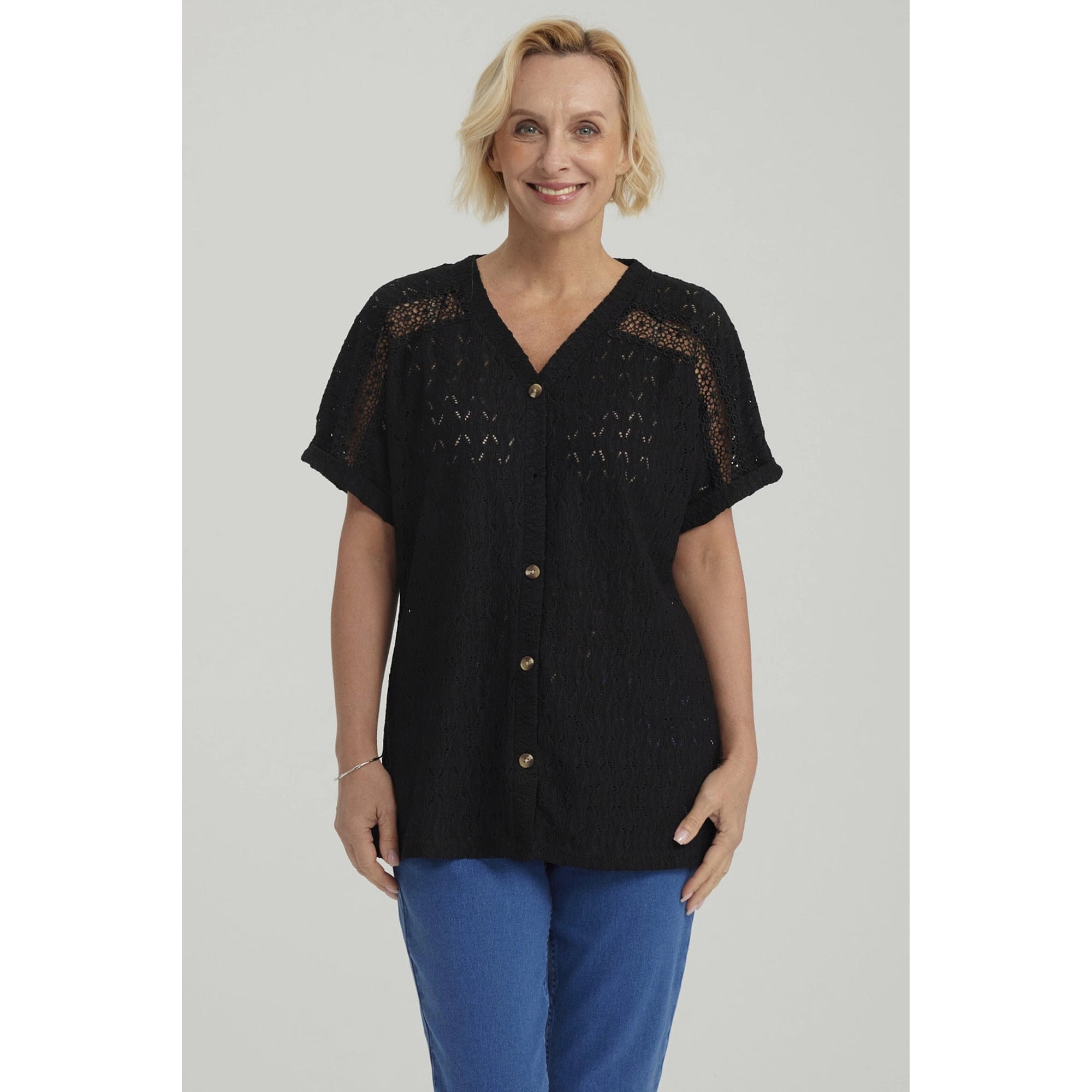 Fashionspark - Polera Mujer Lisa Abotonada Negro