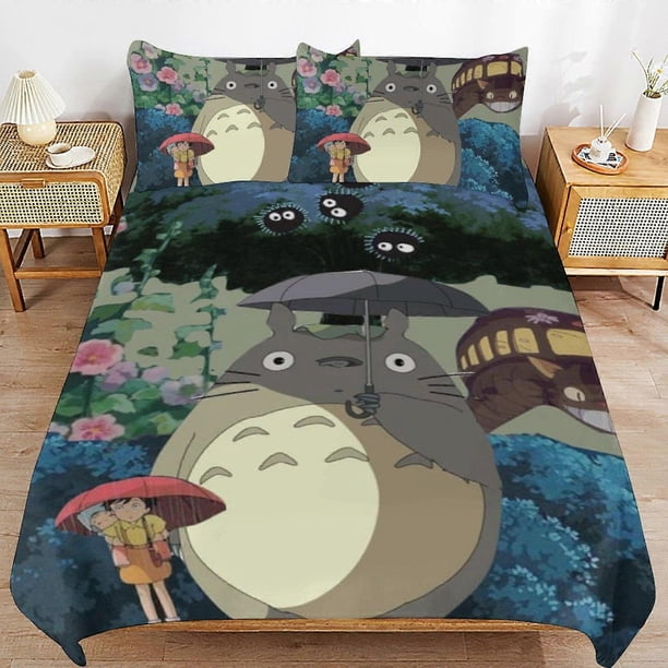 Juego De Edredón Totoro De 3 Piezas Funda Nórdica Ropa De Cama Suave Para Todas Las Estaciones