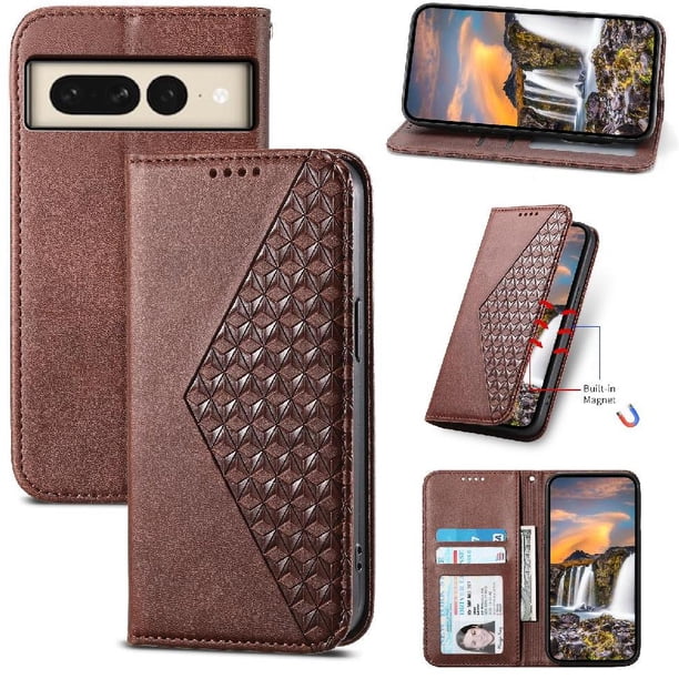 Funda Flip FOXDOCK para Google Pixel 8 Pro , Estilo Billetera con Diseño Rombo, Correa de Mano y Soporte, Uso Diario