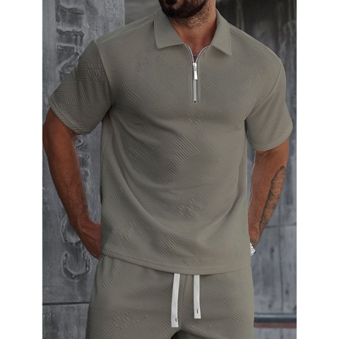 Likeshop - Polera Hombre Manga Corta Textura Suave Cierre Tendencia 0273