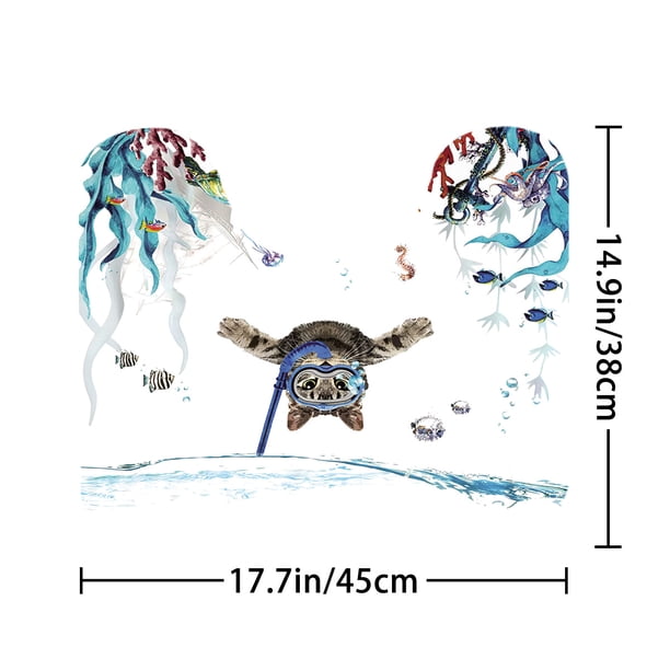 1pc Modern Swimming Cat Shower Curtain and Rugs Set - Waterproof Bathroom Decor with 12 Rings - Includes Toilet Lid Cover