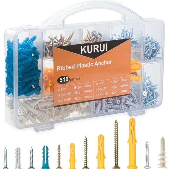 Anclajes para Drywall KURUI, 510 piezas, nylon y tornillos galvanizados