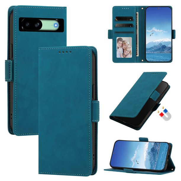 Funda Billetera Delgada para Google Pixel 8a con Ranuras y Soporte Azul lago
