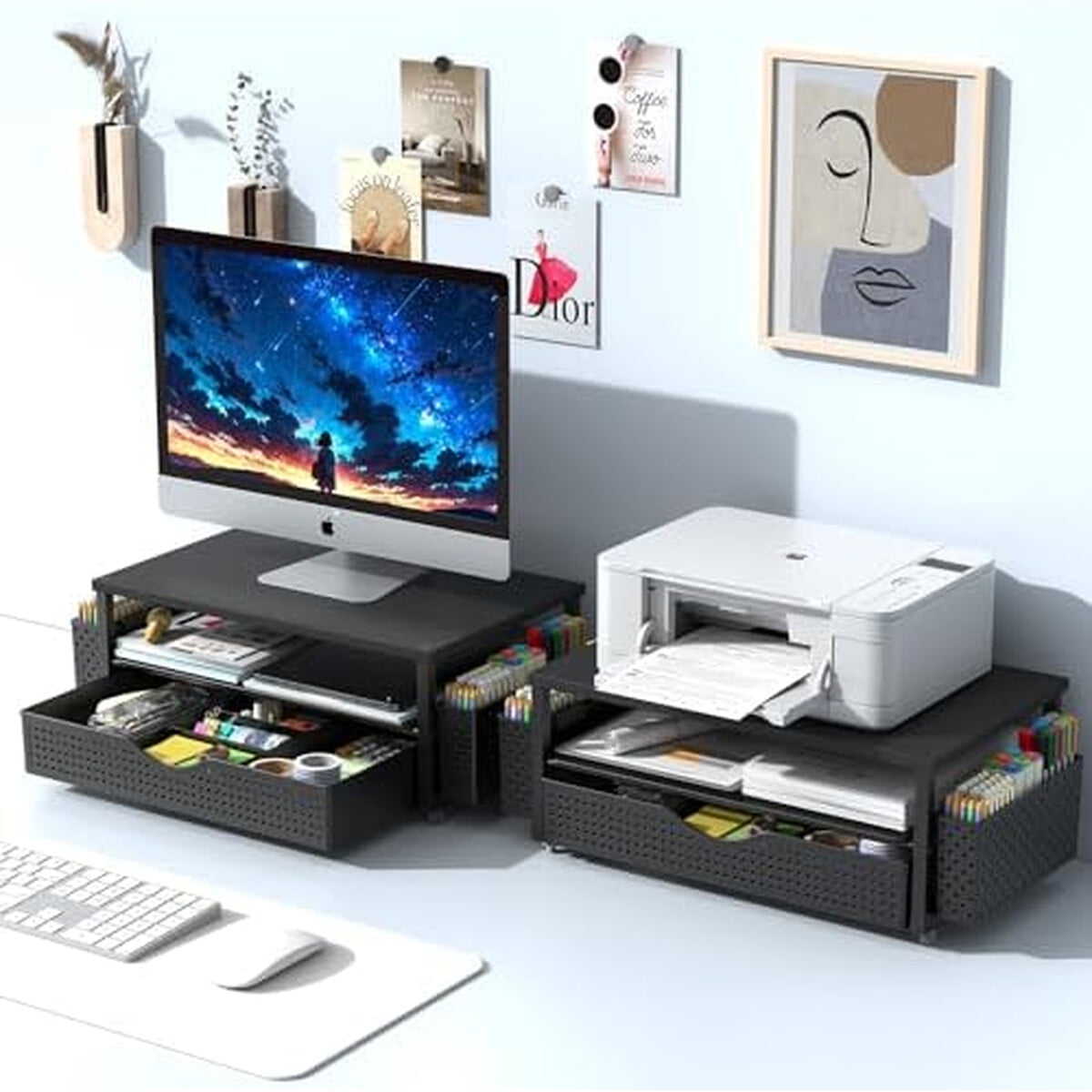 Organizador Escritorio Spacrea Soporte Monitor Negro 40x26x15cm