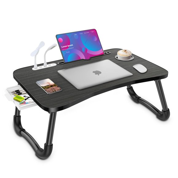 Escritorio de Regazo Zapuno Plegable 60 cm con Puertos USB y Cajón