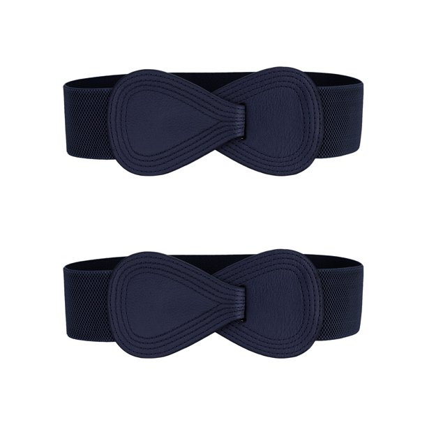 INSPIRE CHIC 2 piezas Hebilla de interbloqueo en forma de 8 Cinturón elástico de cuero sintético para dama 39.4x2.36"(LxW) Azul Oscuro