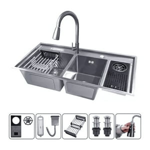 Genérico - Lavaplatos Con Llave Moderno 100X48 Y Lavavasos Accesorios Plateado
