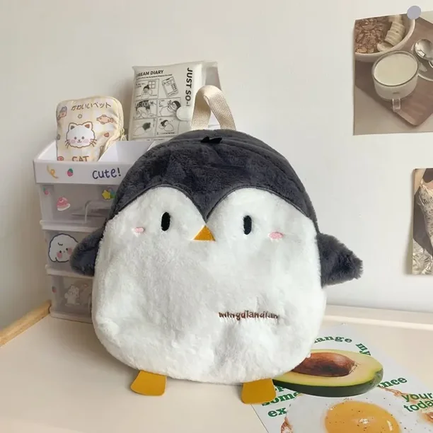 Kawaii Soft Plush Backpack Women Cute Penguin Mini Backpack School Bags For Teenage Girls Warm Faux Fur Bags Mochilas Femininas