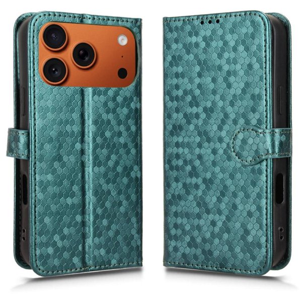 Funda Cartera Lunares iPhone 17 Pro Max con Tarjetero, Correa y Soporte Verde