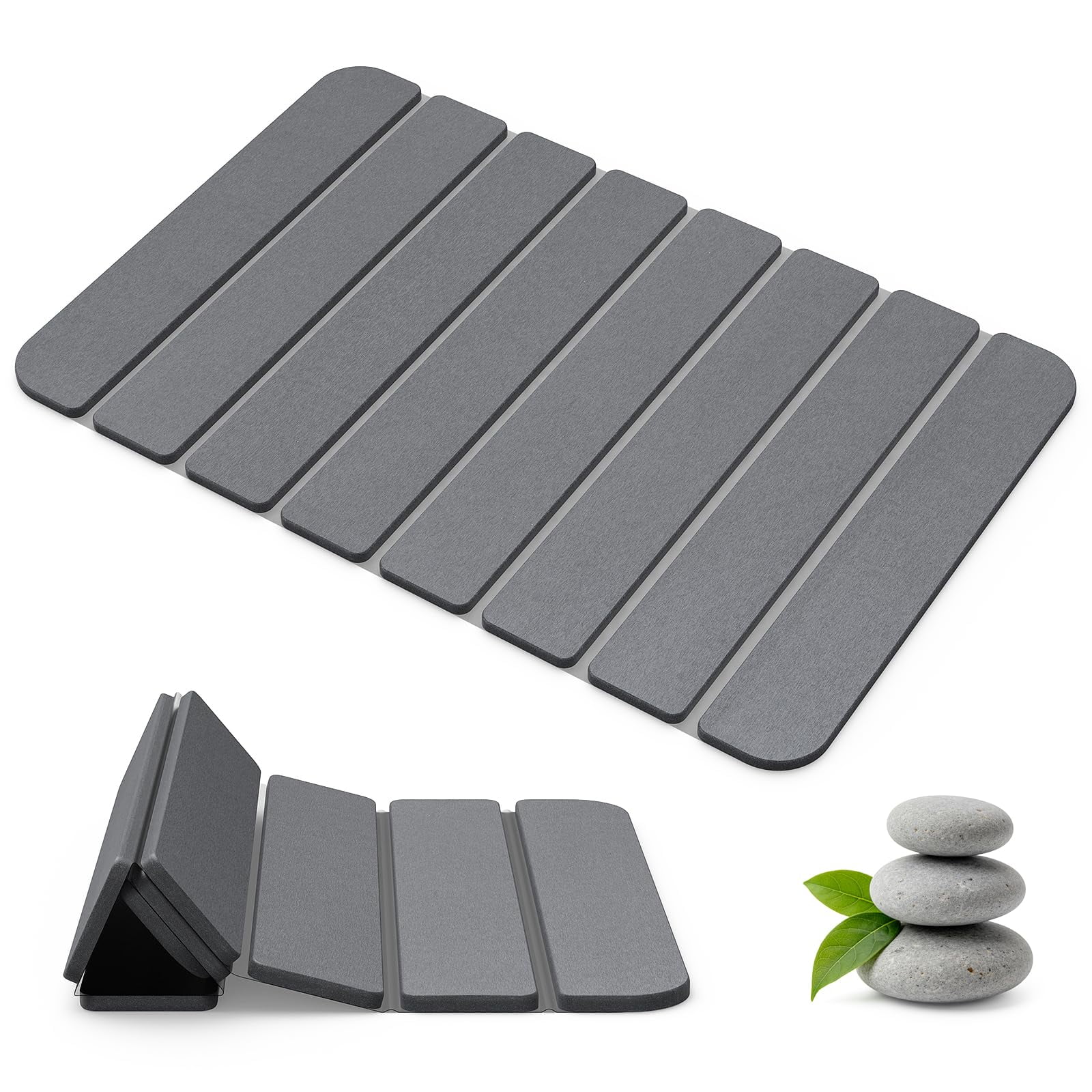 Alfombra De Baño De Piedra Closefriend Diatomaceous Earth, 60 X 40 Cm, Color Gris