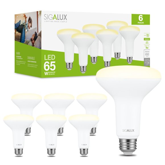 Focos LED Sigalux BR30, 650 LM, 2700 K, color blanco suave, paquete de 6