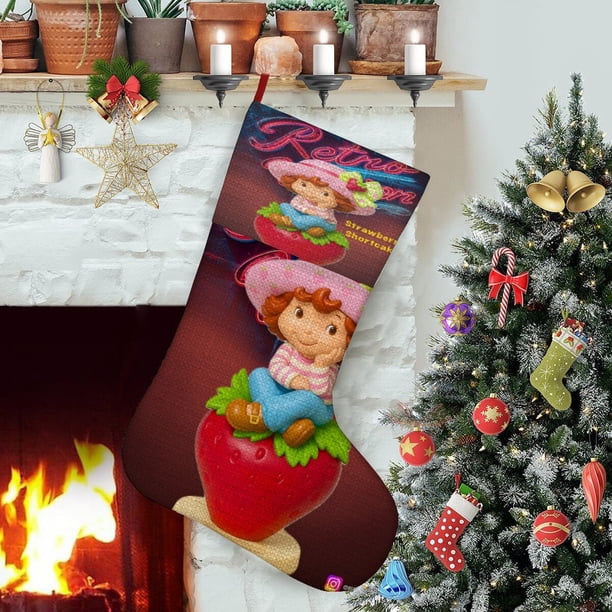 Strawberry Shortcakes (2) Tema: Calcetines de Navidad, fino lino blanco para colgar en escaleras y chimenea, decoración navideña para el hogar, regalo de Navidad. 54cm × 38cm