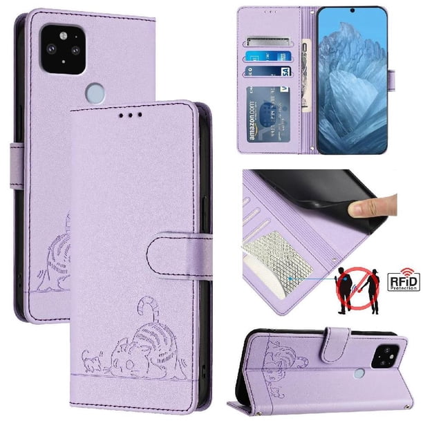 Funda tipo cartera FOXDOCK para Google pixel 5 XL con soporte, ranuras, RFID, diseño de gato
