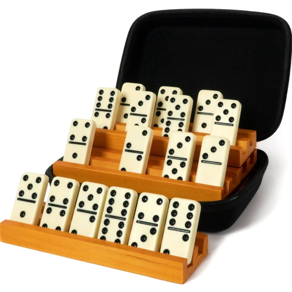 Juego de dominó Queensell Double 6 con 4 estantes para adultos y niños