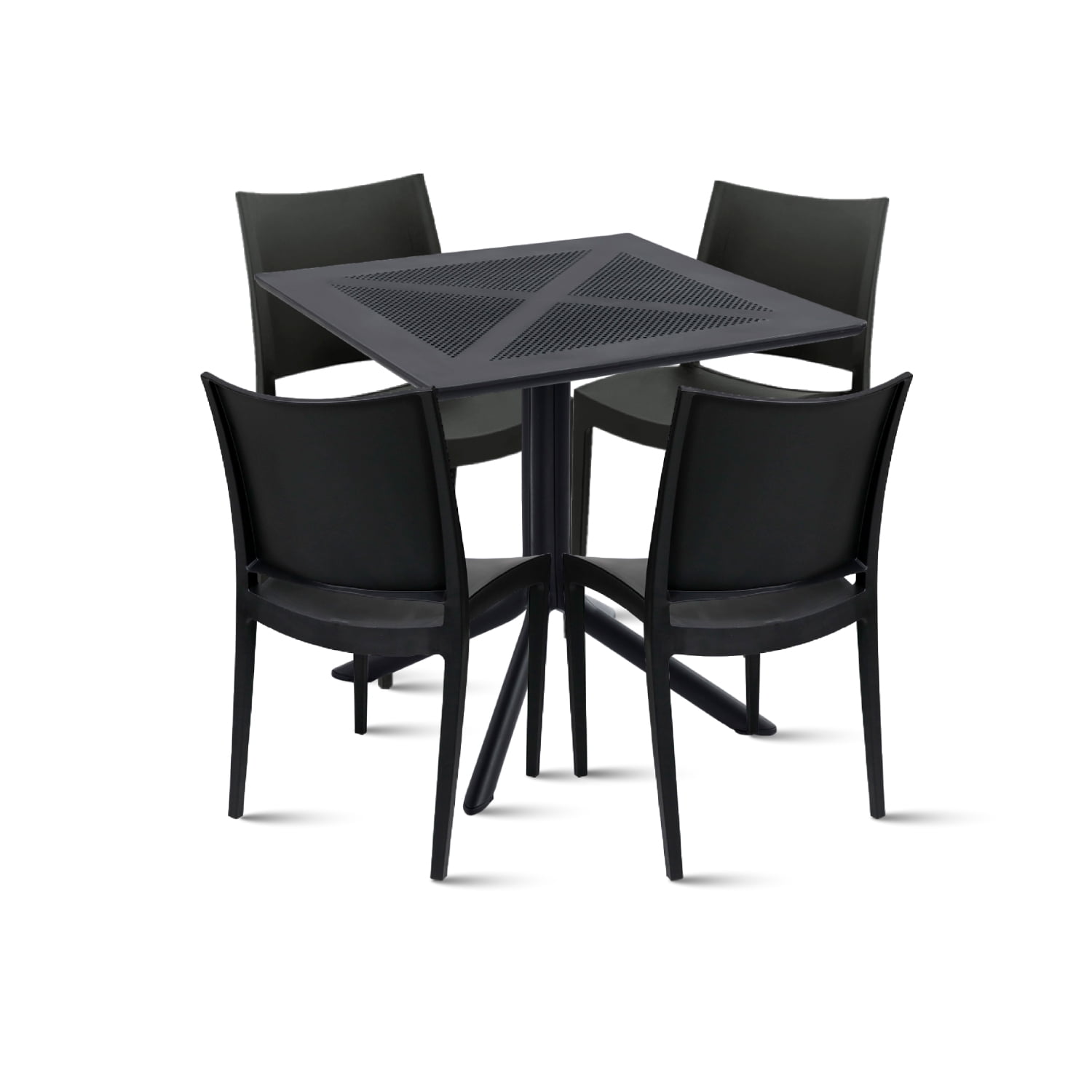 Mesa restaurant 80x80 Polipropileno + 4 Sillas de Restaurante - Negra