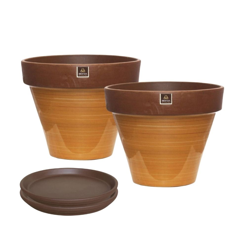 Mestiza - Set De 2 Maceta Kony 24cm Morena Mostaza Y Sus Platos