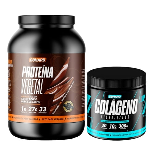 Gohard - Proteina Vegetal Dulce De Leche 1Kg Pack Colageno Hidrolizado 300Gr