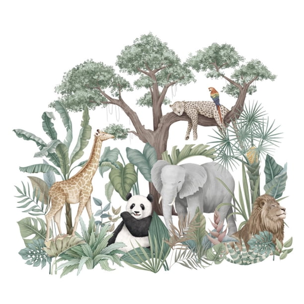 Pegatinas de pared de animales, calcomanías de pared de fácil instalación, autoadhesivas, arte mural de dibujos animados, decoración para aulas, baños
