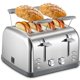 thumbnail image 1 of Tostadora Yabano de 4 rebanadas de acero inoxidable con ranuras extra anchas plateadas, 1 of 8