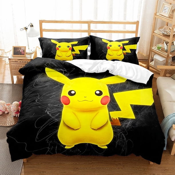 Pokémon Pikachu Printed Pillowcase Duvet Cover Bedding Set Comfortable Polyester Three Piece Set Children And Adults Full-Size Bed Sheets