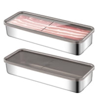 Xusx111 - Contenedor De Tocino Para Refrigerador, Almacenamiento De Tocino Con Tapas Herméticas, Recipientes De Carne De Delicatessen Herméticos De Acero Inoxidable Para Refrigerador, Recipiente Largo